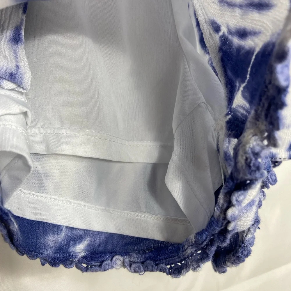 EUC Justice girl’s blue white‎ tie dyed embroidered hem pocket comfy shorts 12